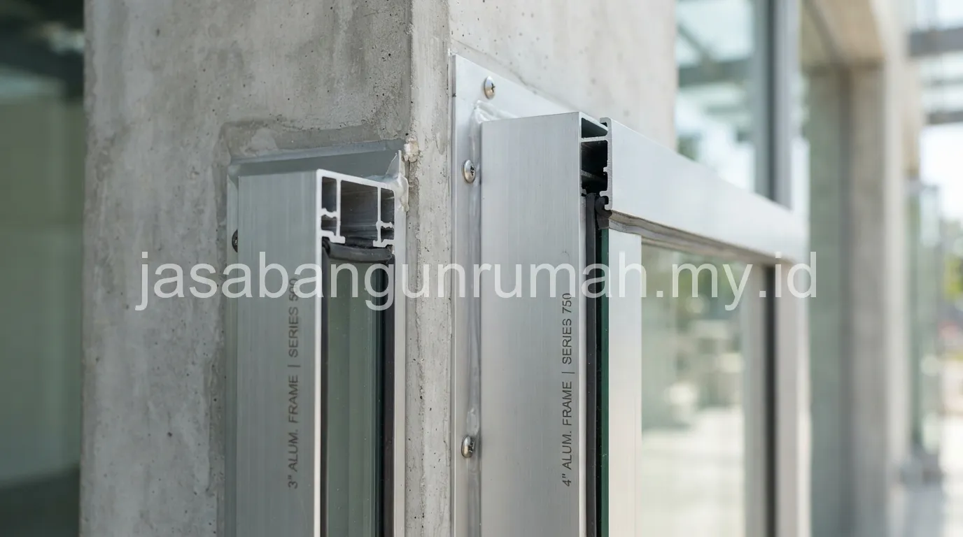 Perbandingan kusen aluminium ukuran 3 inch dan 4 inch