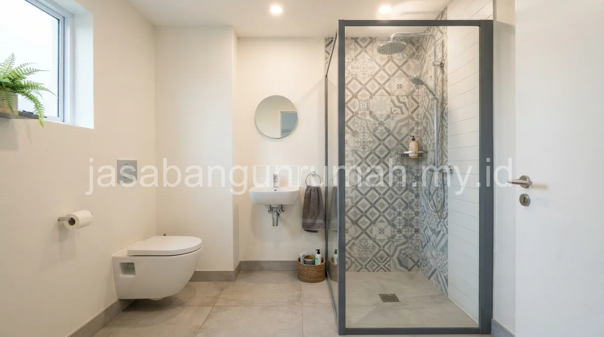 Contoh layout kamar mandi hemat ruang rumah subsidi
