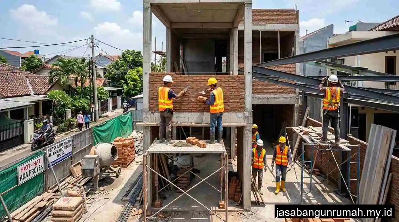 Progres pembangunan rumah oleh tim kontraktor di Jakarta