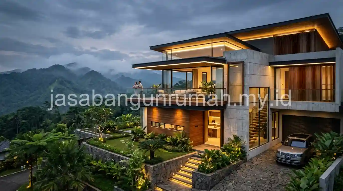 Arsitek rumah minimalis Sentul Bogor desain lahan berkontur